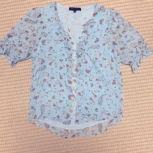 Gibson look blue floral blouse